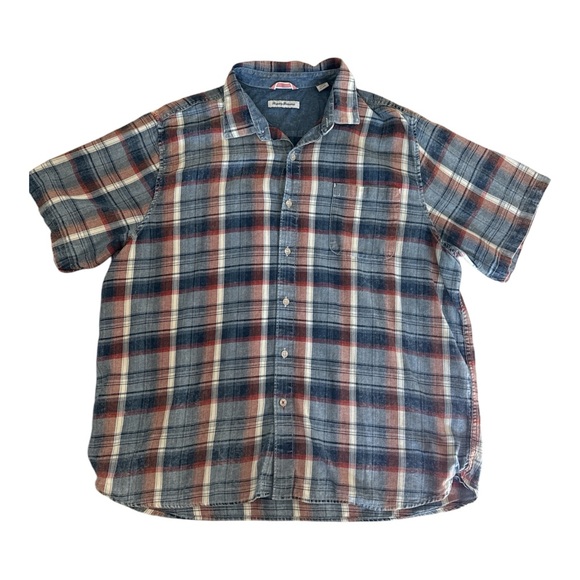 Tommy Bahama Button Up Plaid Casual Camp Shirt Seaspray Men’s XXL Short Sleeve - Picture 4 of 13